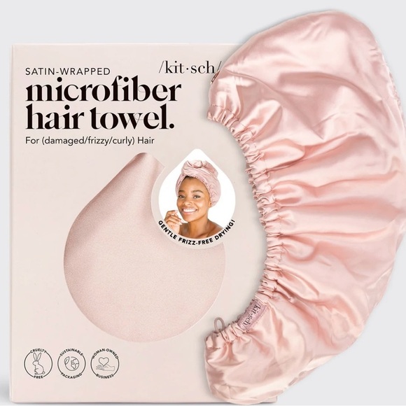 New no box 2 Kitsch microfiber hair towels pink satin and leopard never used - Picture 2 of 9